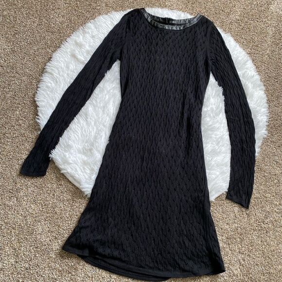 Diane Von Furstenberg Slim Kivel Ladder Lace Knit Dress Faux Leather Stretch - Picture 1 of 15